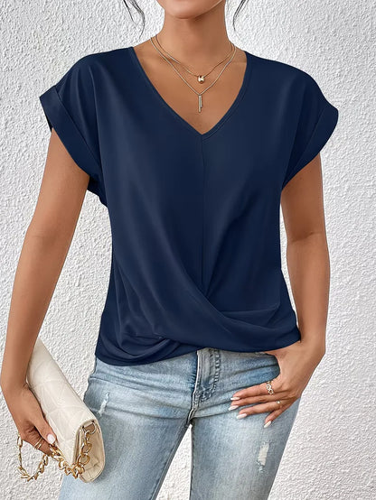 T-shirt col en V avec devant drapé