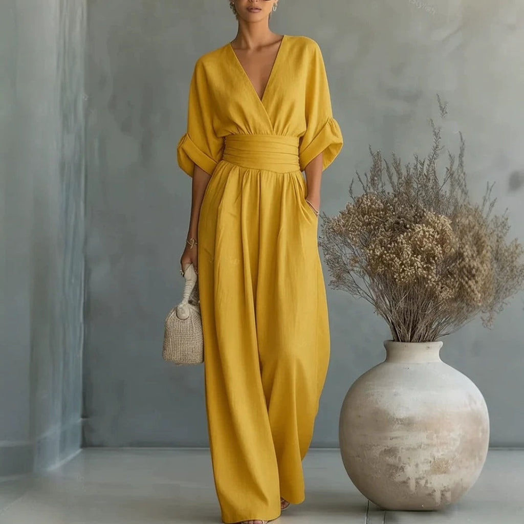 Summer Short-sleeved Jumpsuit V-neck