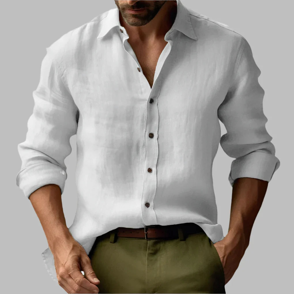 Men's Vintage Linen Shirt with Long Sleeves