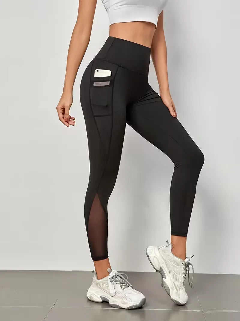 High-Waisted Leggings with Mesh Panels