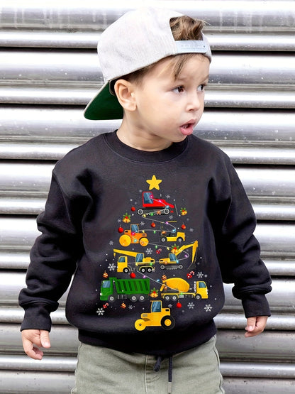 Christmas Tree Graphic Print Boys Warm Fleece Sweatshirt - Sebastian