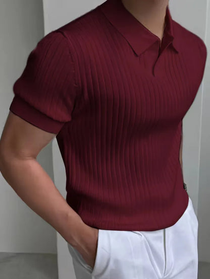 Polo à col en V avec texture côtelée