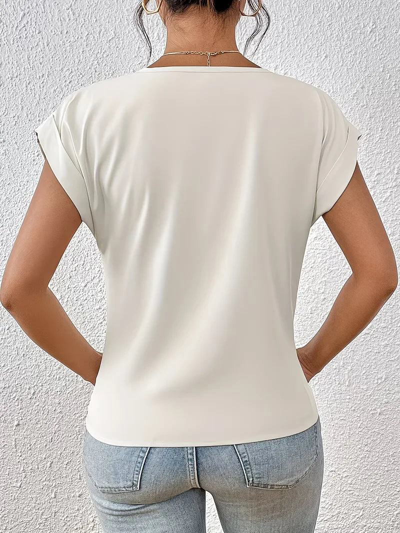 T-shirt col en V avec devant drapé