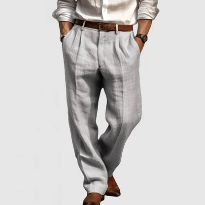 Men's Straight Leisure Trousers in Cotton and Linen - Adriano