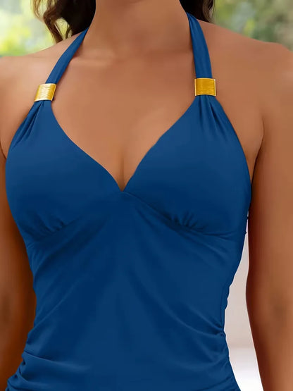 Tankini avec col en V et dos nu halter