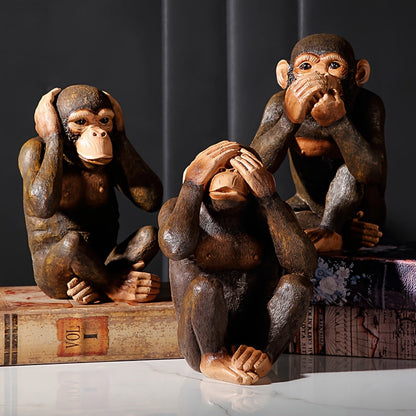 Set of 3 Chimpanzee Figurines - Playful and Realistic for Your Interior