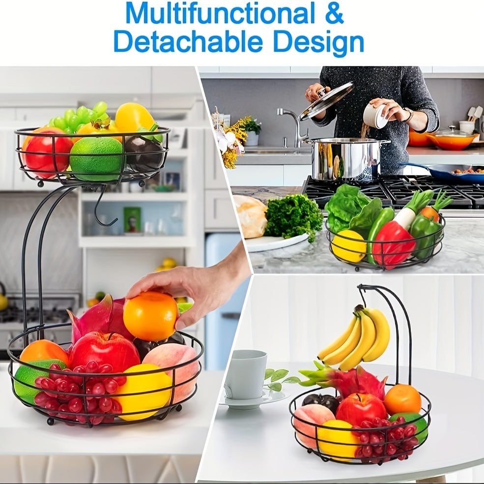 2-Tier Fruit Basket with Banana Holder – Metal Kitchen Organiser