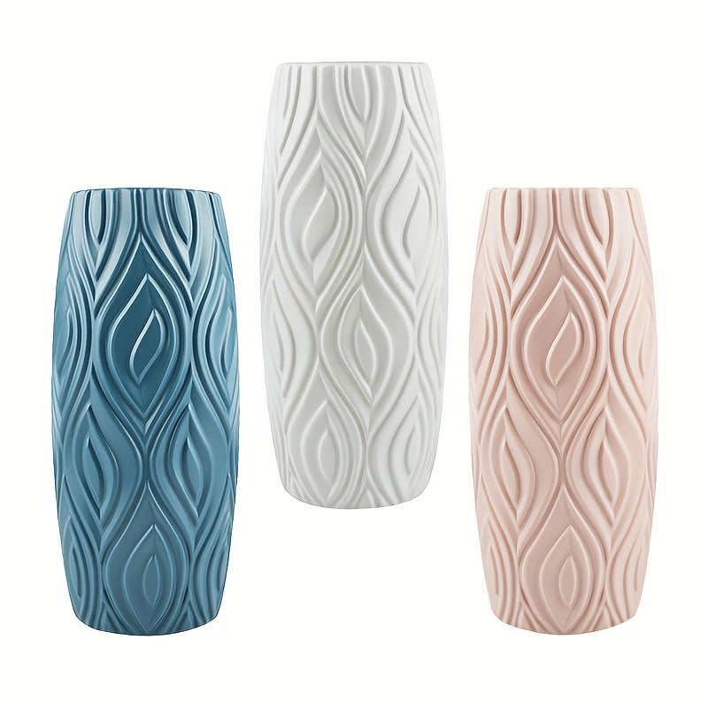 Decorative Plastic Vase with Geometric Relief – Modern and Unbreakable