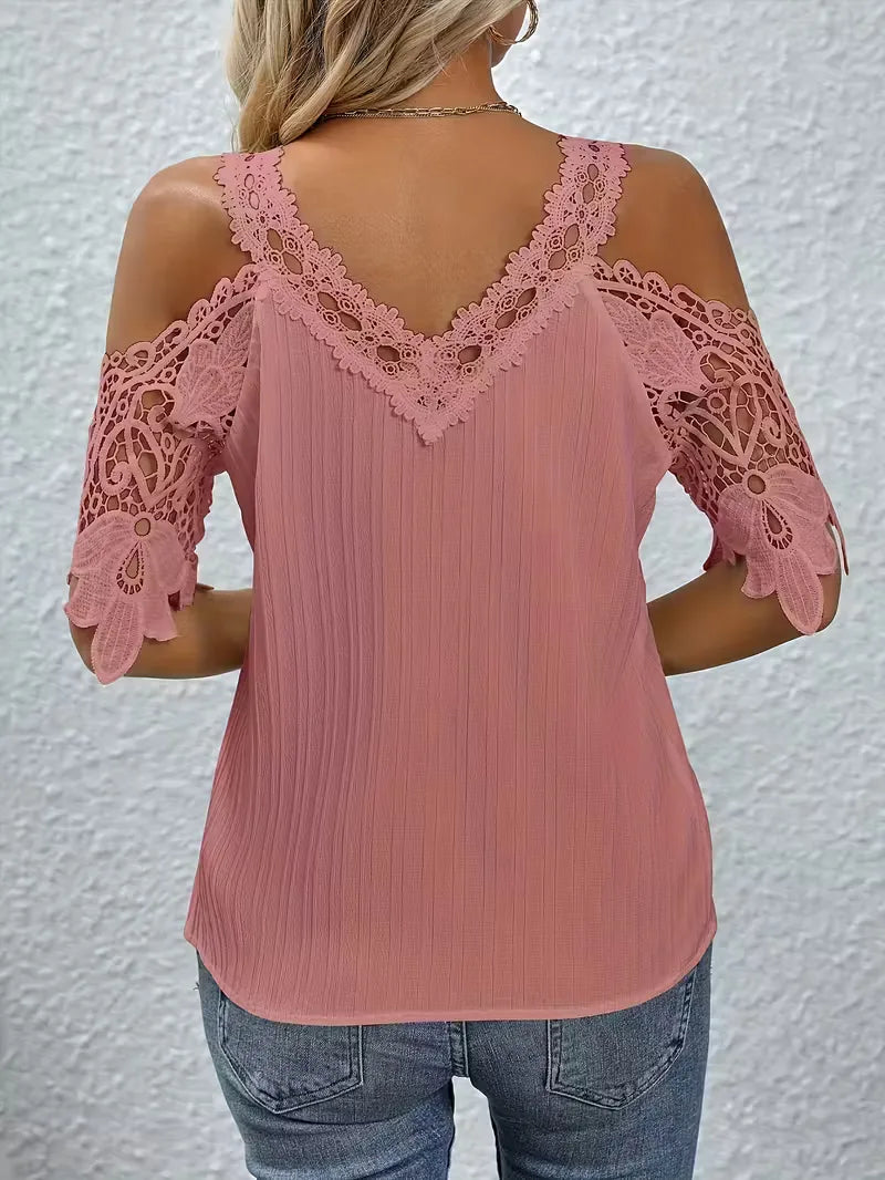 off-shoulder T-shirt with lace