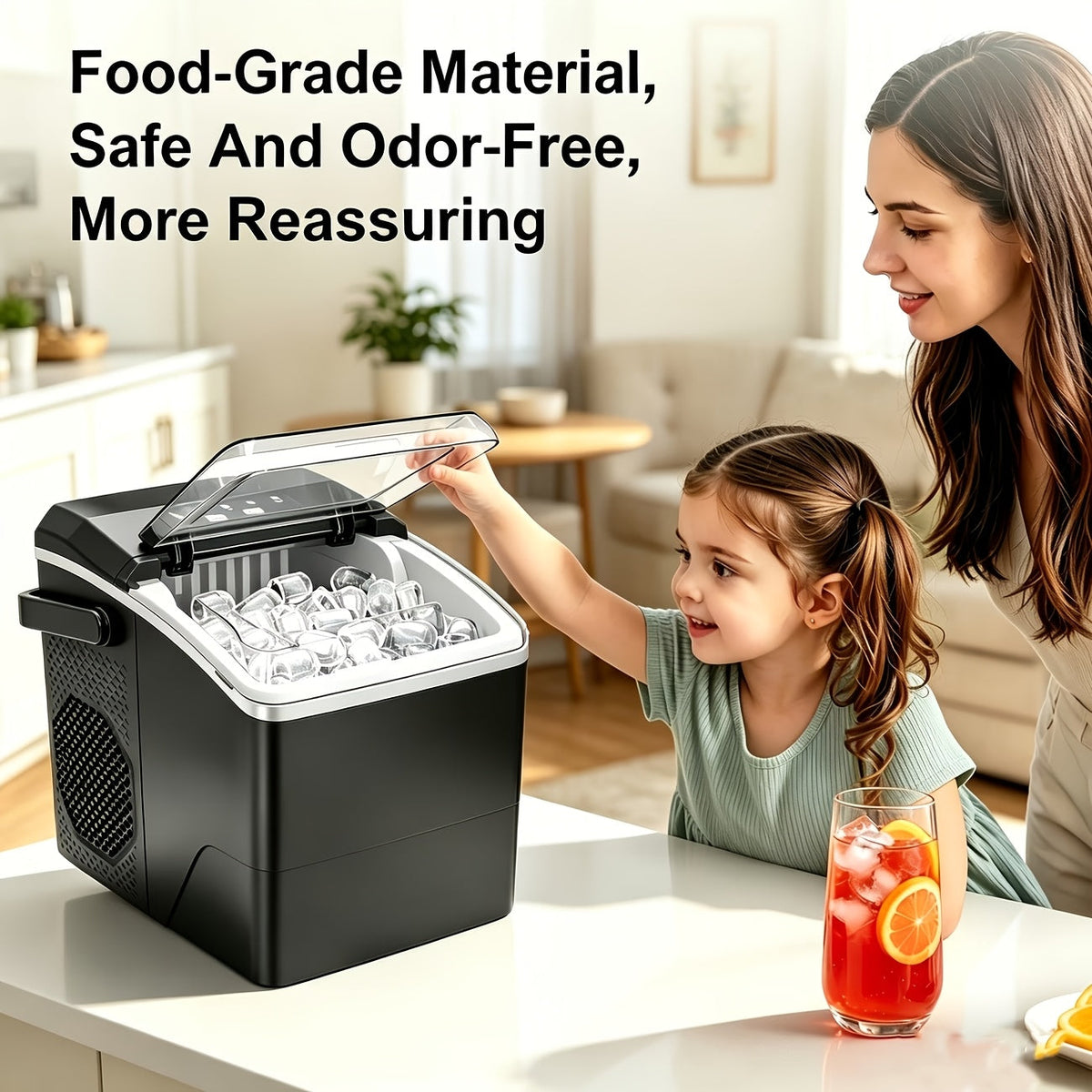 Portable Ice Cube Maker with Self-Cleaning Function and Two Ice Cube Sizes