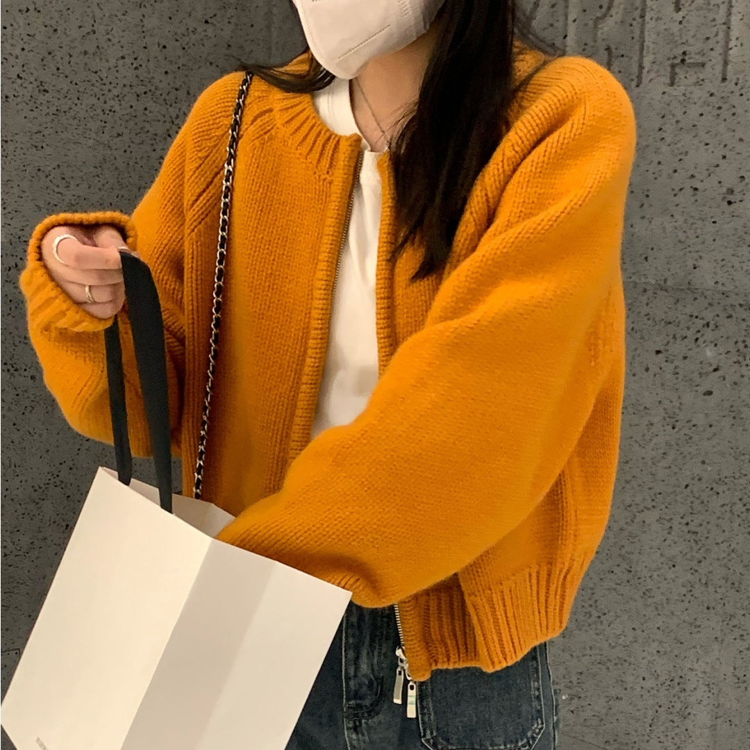 Orange Cardigan for Women with Soft Knit Look
