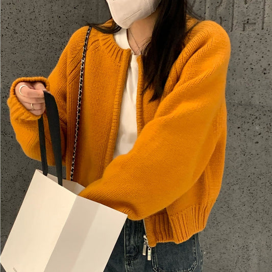 Orange Cardigan for Women with Soft Knit Look