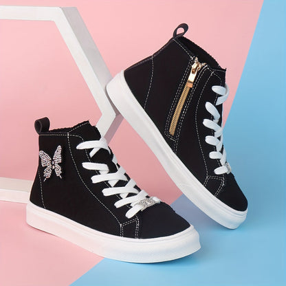 High canvas sneakers for girls with butterfly bow & silver buckle - Liane