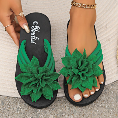 Ladies' Flip Flops with Platform Sole and Floral Detail Wide Fit