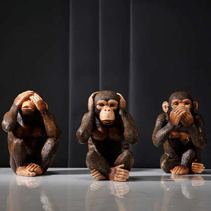 Set of 3 Chimpanzee Figurines - Playful and Realistic for Your Interior