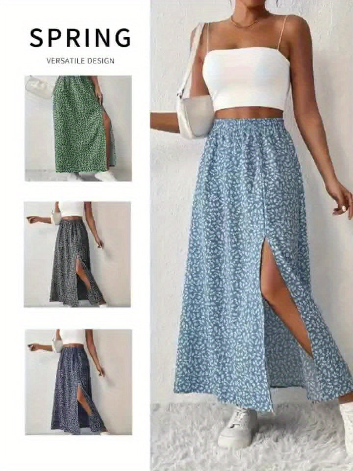 Eleganter Sommer-Maxirock für Damen mit Blumenmuster und luftigem Schlitz