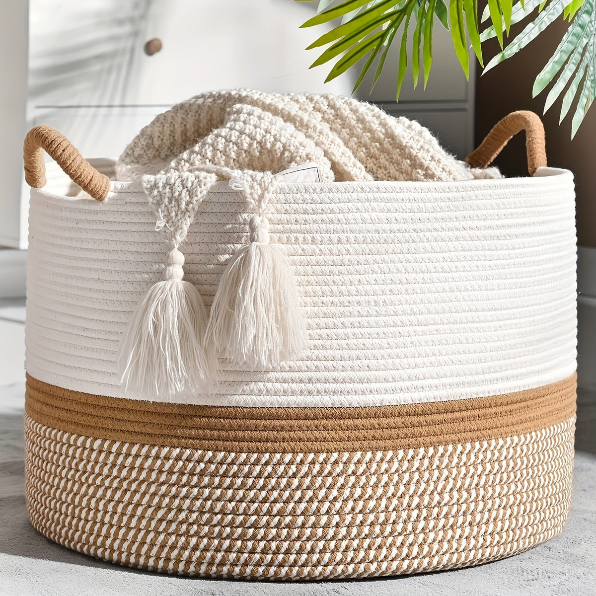 Cesta de almacenamiento de algodón estilo boho - Solución práctica y con estilo