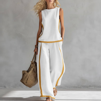 Damen ärmellose Weste und Set bestehend aus hoch taillierter Hose mit weitem Bein