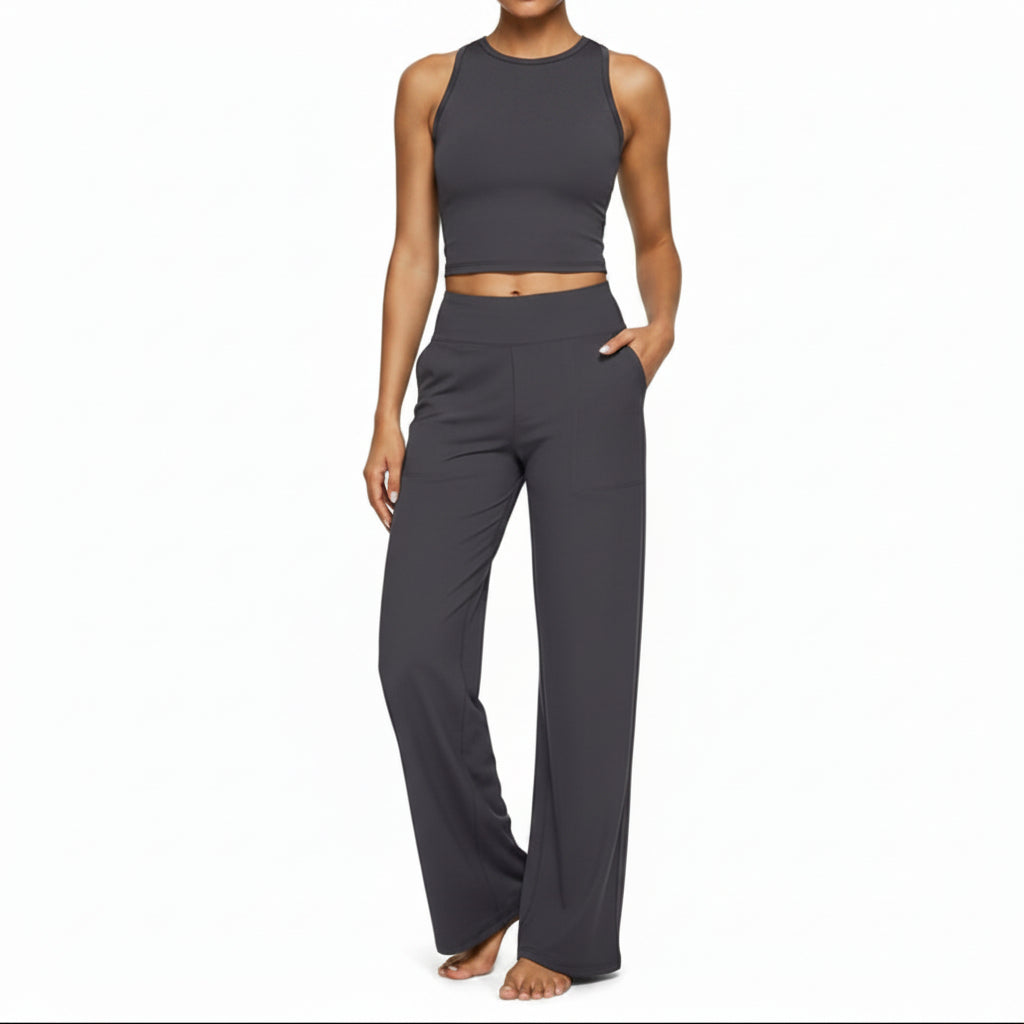 Straight Leg High Waist Trousers with Pockets