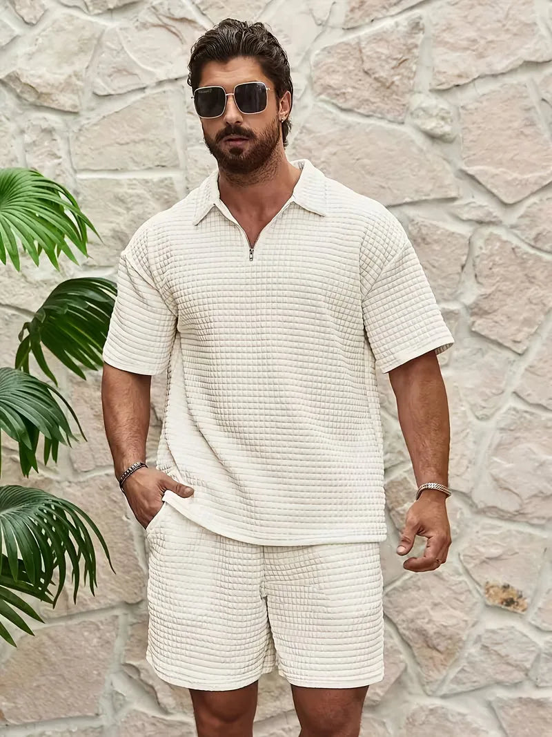 Ensemble avec col en V et texture