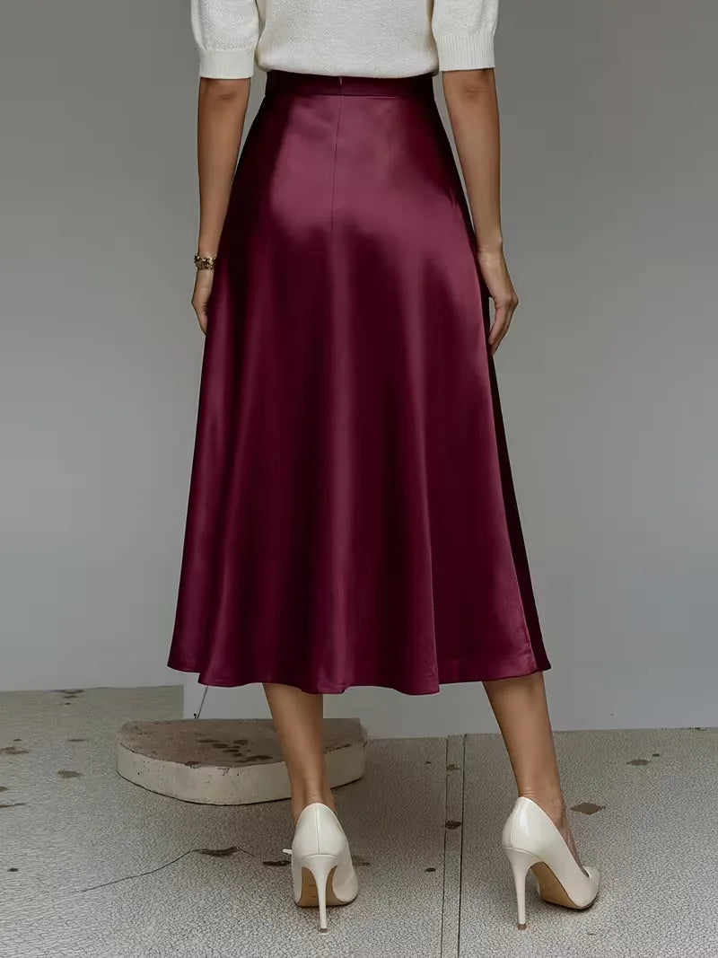 Jupe midi en satin à taille haute