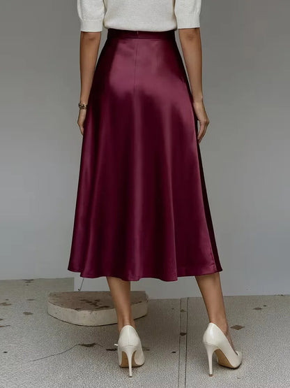 Jupe midi en satin à taille haute