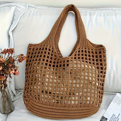 Borsa da spiaggia intrecciata a rete aperta, capiente, da donna