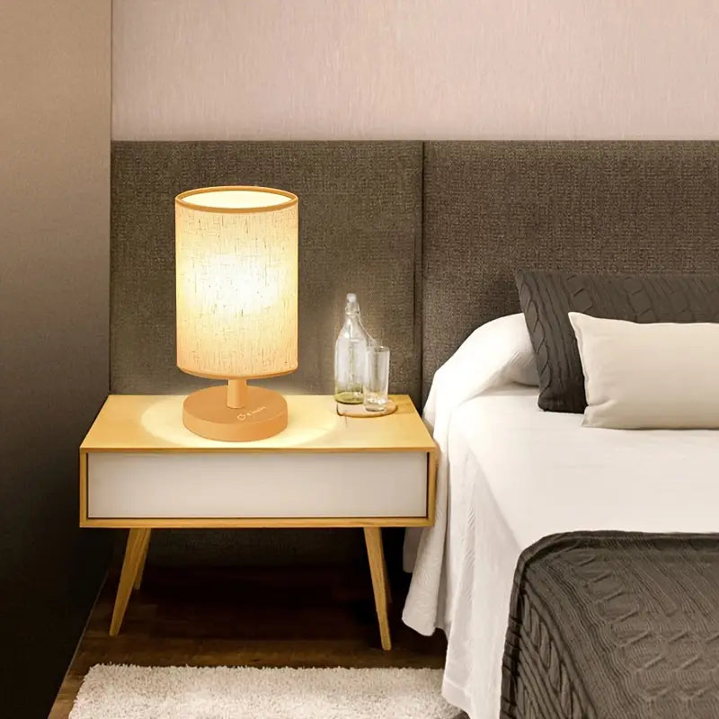 Minimalist Table Lamp with Wooden Base and Fabric Shade for Ambient Light