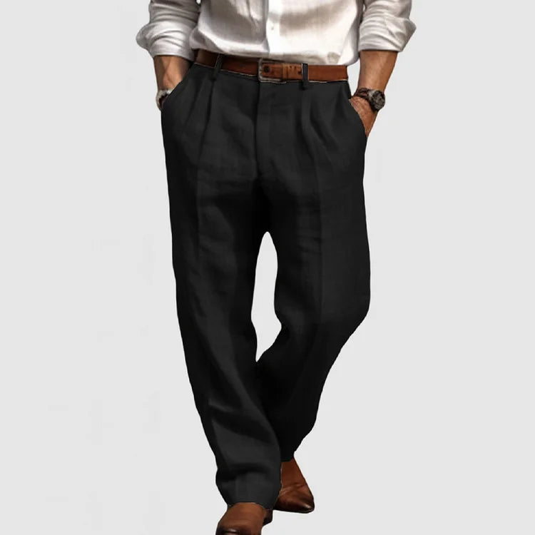 Men's Straight Leisure Trousers in Cotton and Linen - Adriano