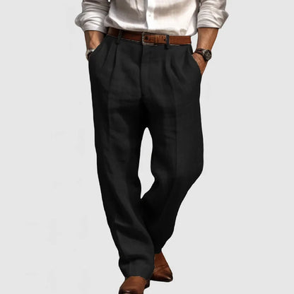 Men's Straight Leisure Trousers in Cotton and Linen - Adriano
