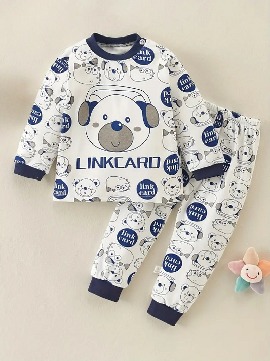 Conjunto de 2 piezas con suéter de manga larga y pantalones, estampado de letras estilo dibujo animado - Jano