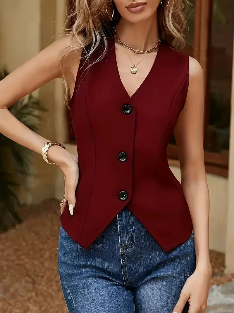 Gilet avec col en V et fermeture à boutons