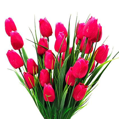 Set of 6 Bunches of Artificial Tulips – UV Resistant and Realistic for Garden and Interior Decoration