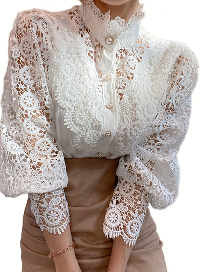 Victorian-Inspired Blouse with Pearl Button - Subtle Elegance for Every Occasion