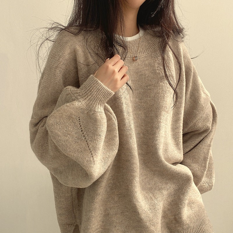 Ladies' Cosy Oversized Sweater with Balloon Sleeves and Slits