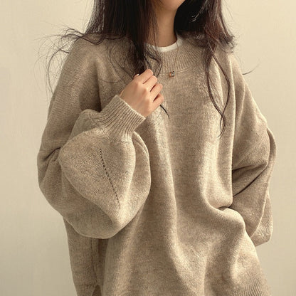 Ladies' Cosy Oversized Sweater with Balloon Sleeves and Slits