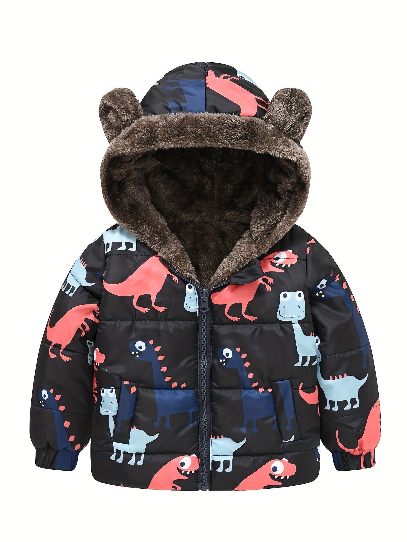 Toddler Boys Girls Cartoon Print Zip Jacket with Bear Ears - Jamil
