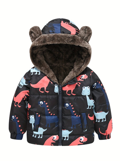 Toddler Boys Girls Cartoon Print Zip Jacket with Bear Ears - Jamil