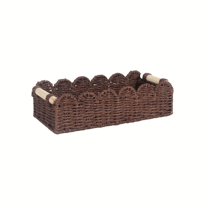 Cesta de almacenamiento tejida de estilo bohemio con borde en forma de abanico – Decorativa y práctica para cualquier interior