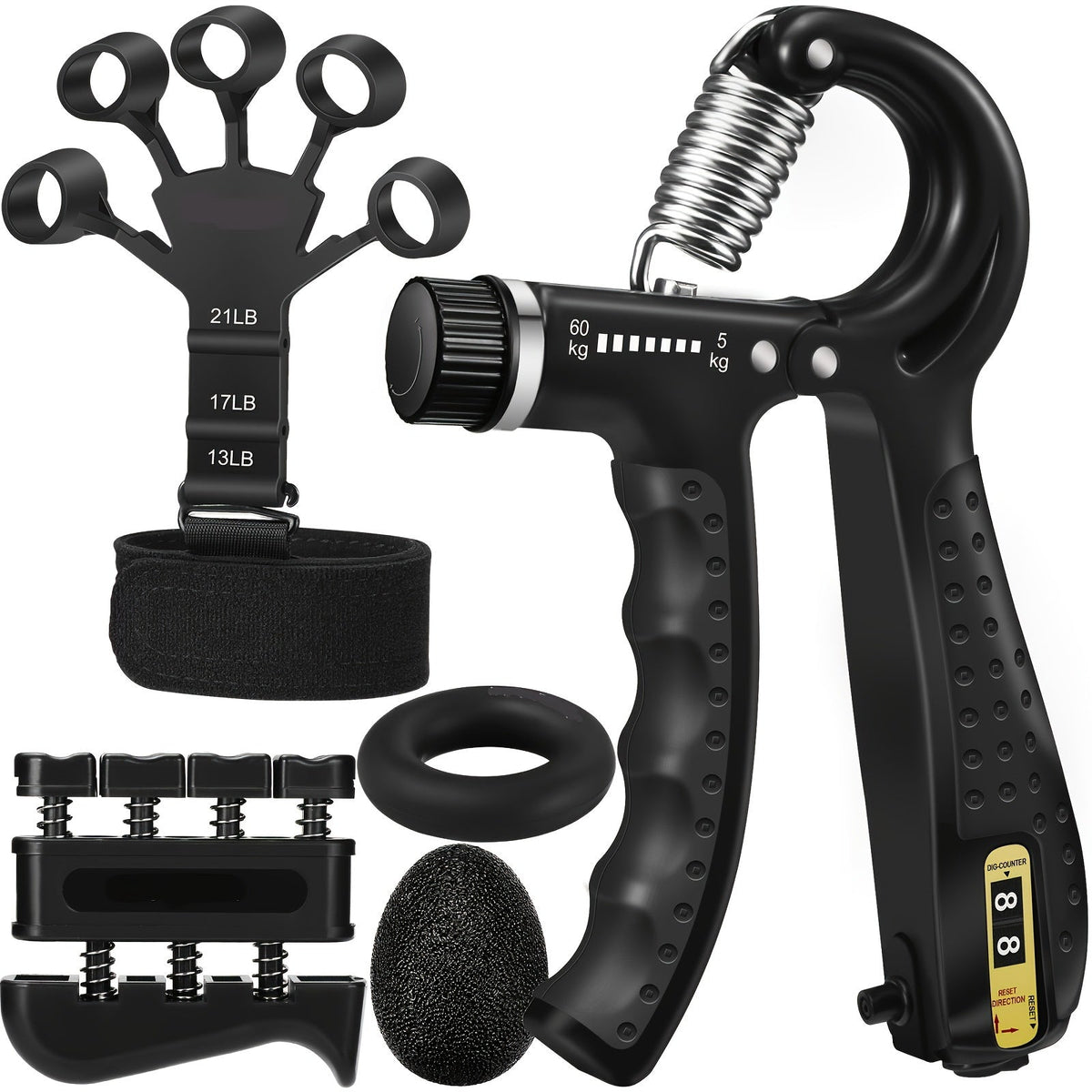 Set d’entraîneurs de main PowerGrip - 5-en-1 pour renforcer les mains et les avant-bras