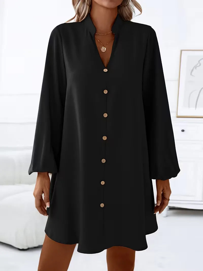 Robe chemise avec col en V et manches longues