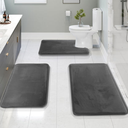 Hello – 3-piece velvet memory foam bath mat set