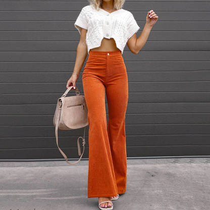 Elegant Women's High-Waisted Wide-Leg Velvet Trousers