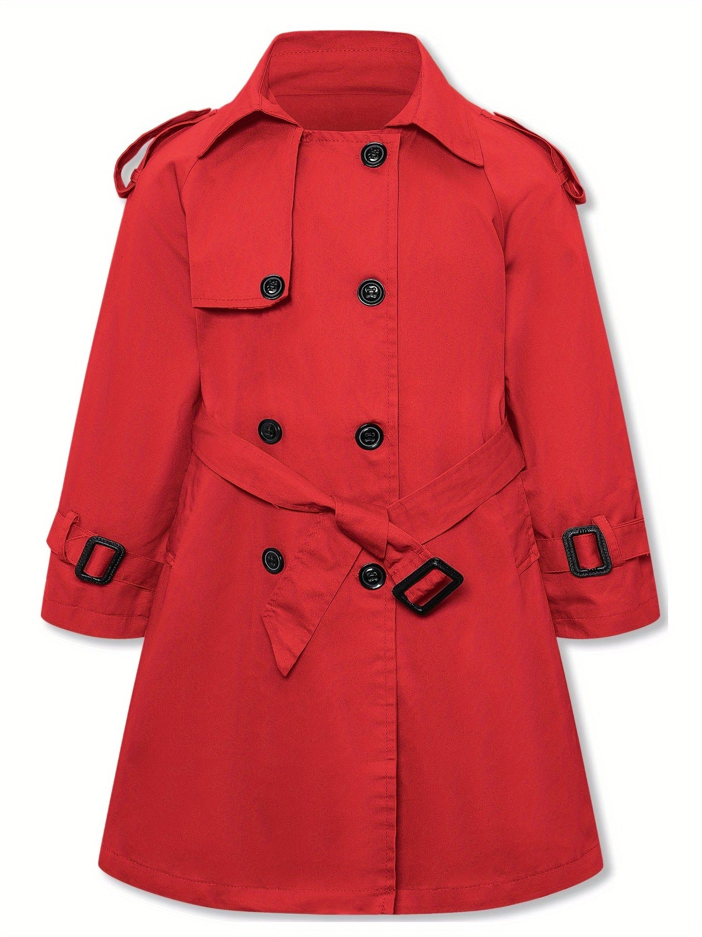 Girls' trench coat with classic button closure and collar tunic jacket with belt - Hanie