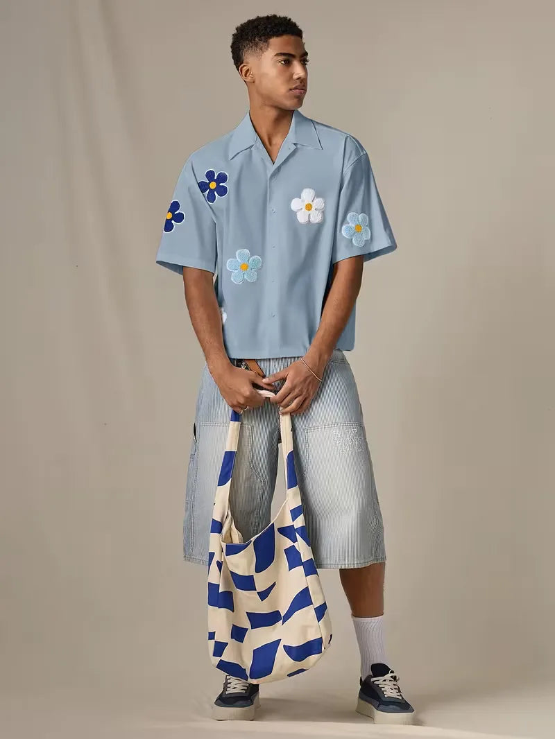 Chemise à manches courtes avec fleurs