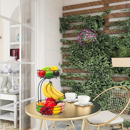 2-Tier Fruit Basket with Banana Holder – Metal Kitchen Organiser