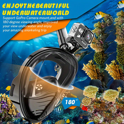 Full Face Snorkel Mask – 180° Panoramic View and Camera Mount for the Perfect Underwater Experience