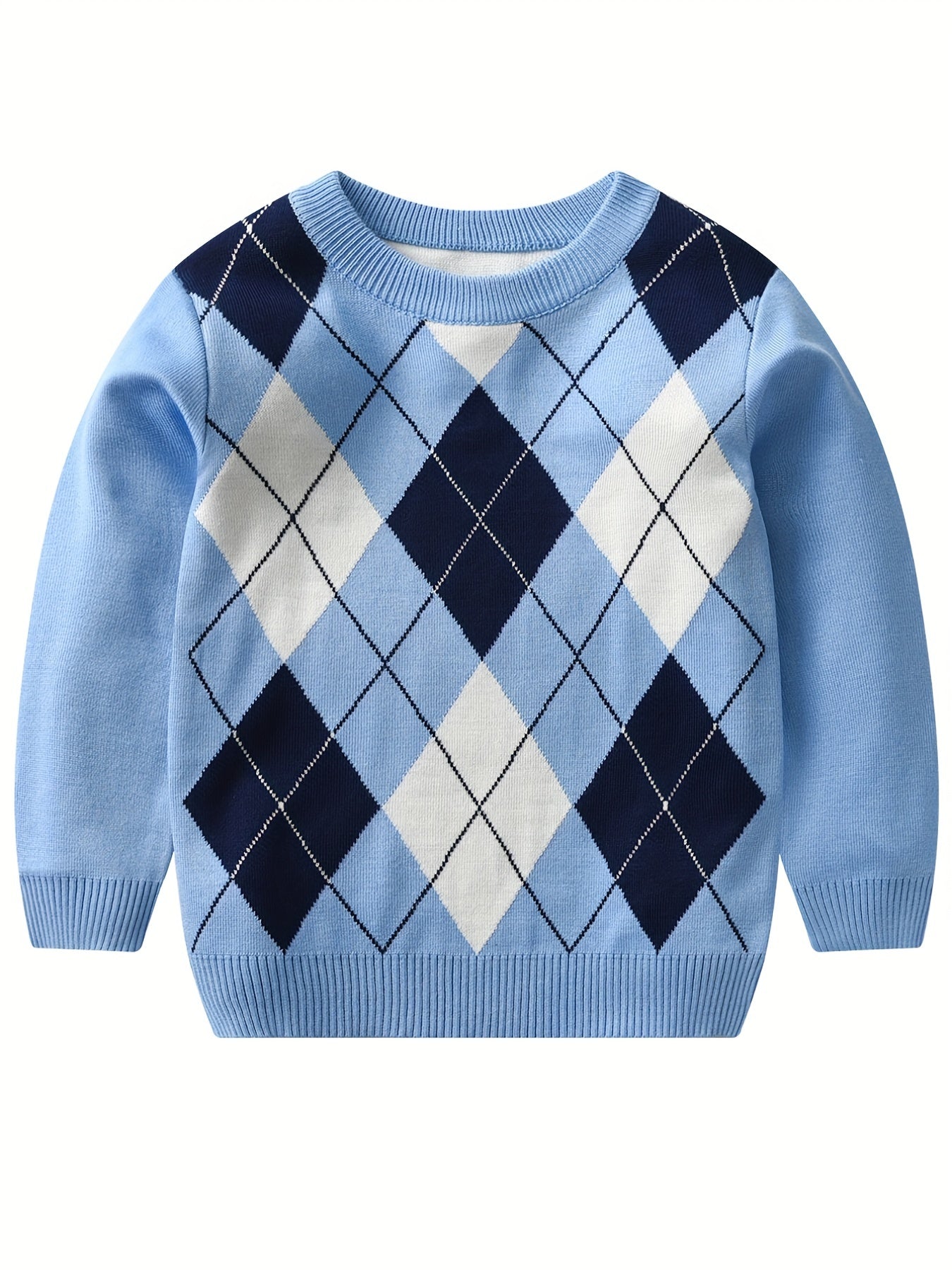 Boys' Long Sleeve Knitted Sweater with Argyle Pattern - Alvino