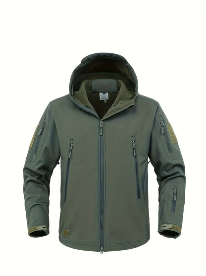 Chaqueta softshell para hombre para actividades al aire libre, con capucha y forro cálido cortavientos