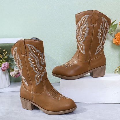 Girls' Vintage Embroidered Pattern Zip Lightweight Anti-Slip Boots - Nikka